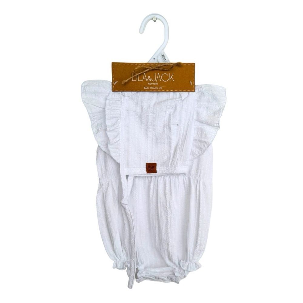 Lila & Jack Baby Girls White Romper & Bonnet Set Size 3-6 Months NWT